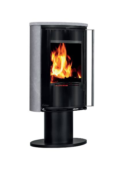 Salamandra a lenha Ember E-16 VG giratória porta totalmente em vidro